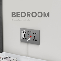 KESHIQI 86/146MM Prise murale industrielle en verre trempé gris 2 prises universelles UK avec ports USB Prises électriques