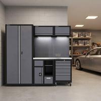 Banc de travail robuste à double unité, armoire de rangement modulaire pour atelier avec tiroirs, portes verrouillables et panneau perforé