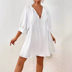 Nouvelle Robe Chic Bohème d'Été 2025 pour Femme, Col en V, Taille XL, en Mousseline, Élégante et Décontractée, Manches Lanterne Amples, Couleur Unie, Tendance - Product Image 2