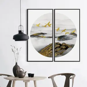 Nieuwe Chinese Stijl Woonkamer Achtergrond Restaurant Muurschildering Moderne Minimalistische Landschap Artistieke Vogel Schilderen