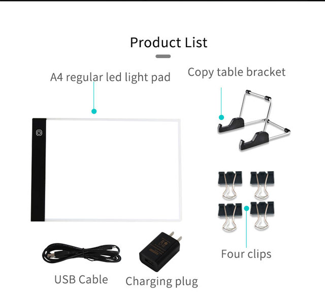 A3A4A5A2 Size Battery Wireless Acrylic Tracing Drawing Board Tattoo LED Light Box Light PadClip Adapter Package Sketch