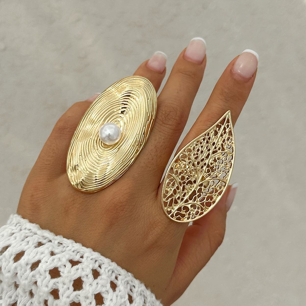 Long Metal Finger Rings New Women Gold Metal Ring Long Leaf