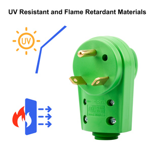 Prise de remplacement mâle 30 ampères pour RV NEMA TT-30P 125 volts poignée de déconnexion 30a RV extrémité de cordon ETL listé vert - Product Image 4