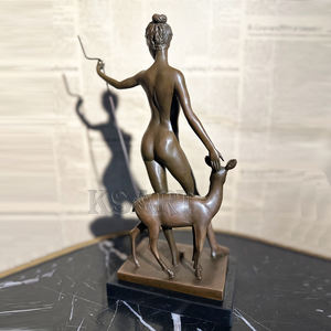 Sculpture en bronze de style européen, art, déesse de la chasse Arthémis et cerf, style rétro, jardin extérieur - Product Image 5