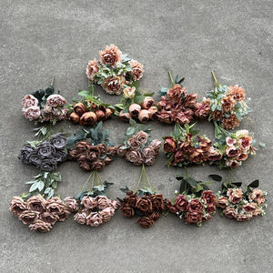 Fleurs artificielles en soie couleur café automnal, rétro, <span class=keywords><strong>mousse</strong></span> moka, pour arrangements floraux de mariage, types de fleurs mélangés, vente en gros - Product Image 1