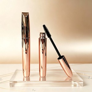 Tube de mascara métallique or rose vide, emballage cosmétique pour cils avec logo personnalisé, conteneur de mascara en plastique ABS avec bouchon à vis et applicateur brosse - Product Image 1