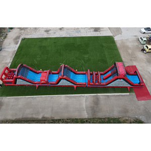 Parcours d'obstacles gonflable commercial, jeu de parc d'attractions gonflable extra-long rouge pour enfants et adultes - Product Image 4