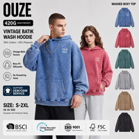 Hoodie Batik Pria 420gsm Ultra Heavyweight Vintage Distressed American Streetwear Polos Custom Logo Pullover Top Set