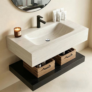 Luxurious washbasin double-layer slate seamless basin bathroom cabinet ceramic integrated basin washbasin modern simple - Product Image 6