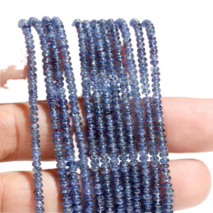 Perle de saphir bleu naturel de Birmanie 3-4MM, Rondelle lisse, Pierre précieuse, Longueur 16 pouces, Indian Gem Store, Trou de 0,5 mm pour bijoux - Product Image 2