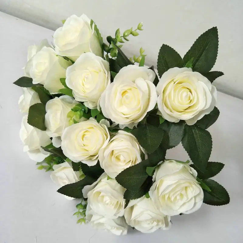 Wholesale silk peony artificial flowers rose bouquet 18 heads white roses artificial flower bunch for wedding decor