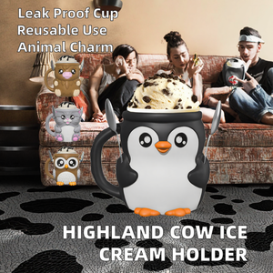 Vernargoo Highland Cow - Contenedor de Plástico Antiderrames con Asa para Helado (2 Cucharas, Diseño de Animal Adorable) - Compatible con Ben & <span class=keywords><strong>Jerry</strong></span>'s - Product Image 2