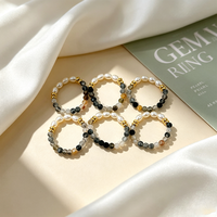 Bague de luxe de style vintage avec perle de culture d'eau douce en forme de riz, sans noyau, blanche, élastique, simple et polyvalente pour femme