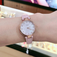 Montre à quartz élégante pour femme Turck, boîtier en acier inoxydable rose nacré, bracelet en cuir, cadran à aiguilles chronographe