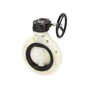 Acid And Alkali Resistant DN150 DN 200 DN 300 DN 600 UPVC CPVC PPH PVDF FRPP Turbine/Worm Gear Actuator Wafer Butterfly Valve