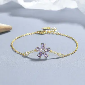 Carline Fashion Jewelry 925 Sterling Silver Bracelets For Women Zircon Flower Bracelet 18k Gold Plated Girl Jewelry Wholesales