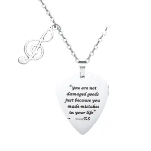 C&J Taylor Music Quotes Guitar Pick Stainless Steel Necklace Eras Tour Outfits Jewelry Accessories Inspired Fans Gift