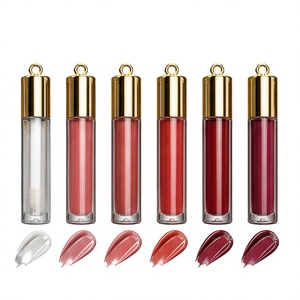 Gloss à lèvres naturel haut de gamme anti-adhésif avec capuchon doré, anneau de suspension, tube fin et rond pour maquillage quotidien, marque privée - Product Image 1