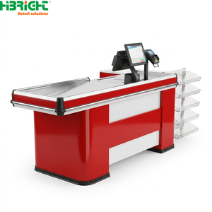 Red White <b>Checkout</b> <b>Counter</b> Retail Cash Desk POS Conveyor <b>Counter</b> for Convenience Store Supermarket - Product Image 1