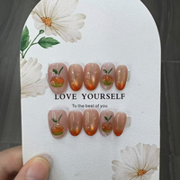 Ongles artificiels faits à la main, design complet, forme amande, courts, ovales, cristal de glace rose, œil de chat, fleur de pêche, longs, pour tous les jours