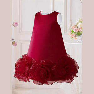 Robe d'anniversaire princesse tenue pour filles 1-12 ans Satin Tulle tissu élégant rouge Rose fleur fille robe enfants fête porter - Product Image 6
