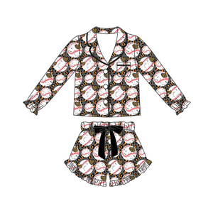 ชุดนอนเด็กขายดี ลายเสือดาว ชุดนอนสองชิ้น แขนสั้นระบาย ชุดนอนขาสั้น - Product Image 4