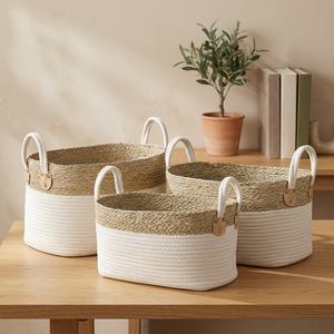 Nouveau design tendance, panier de rangement en jonc de mer écologique et minimaliste, panier tissé multifonction, prix de gros, décoration de meubles de chambre - Product Image 4