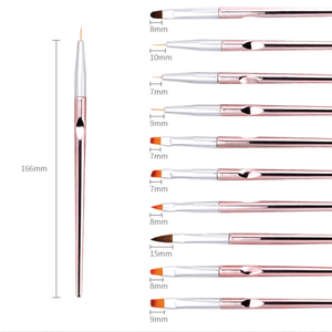 10pcs Set Pink Metal Handle Nail <b>Polish</b> Painting Brush Ombre Gradient Blending Brush Nylon Hair Salon Manicure Nail Brush - Product Image 5