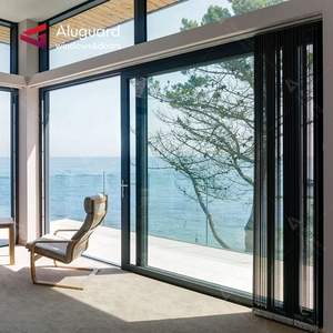Porte coulissante professionnelle à <span class=keywords><strong>double</strong></span> panneau de verre avec cadre mince en aluminium avec boîtier de porte pour entrée de villa pour intérieur de jardin - Product Image 2