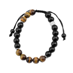 Nueva pulsera tejida con piedra de ojo de tigre para hombre, combinación de bolas de diamantes, pulsera de pareja ajustable avanzada y de nicho. - Product Image 6