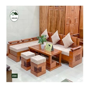 ชุดโซฟาไม้แข็งที่ทันสมัยพร้อมเบาะรองนั่งฟองน้ำสำหรับเฟอร์นิเจอร์ห้องนั่งเล่นที่ทนทานและเป็นมิตรต่อสิ่งแวดล้อม - Product Image 4