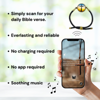 Bracelet Chrétien Étanche NFC RFID en Métal, Verre & Cordon en Nylon avec Musique & Verset Biblique 213 OEM/ODM Noir Sans Recharge