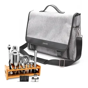 Custom fashion women men grey nylon bar wine tools carrying bag professional travel bartender kit set bag
