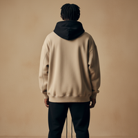 Sweat-shirt à capuche de luxe streetwear urbain, kaki et noir, à capuche superposée, coupe et couture personnalisées, coupe ample, vente en gros