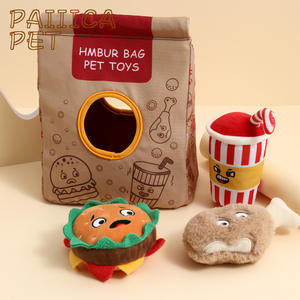 Üretici toptan özel Fast Food öğle yemeği paketi tasarım yumuşak dolması peluş köpek oyuncaklar sesli evcil hayvan oyuncağı peluş oyuncaklar - Product Image 1