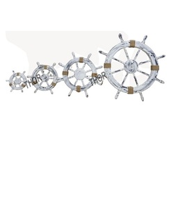 Juego de 4 ruedas de barco de madera blancas decorativas pulidas 12 \ "18 \" 24 \ "y 36 \" tamaños decoración de pared de dirección de barco - Product Image 5
