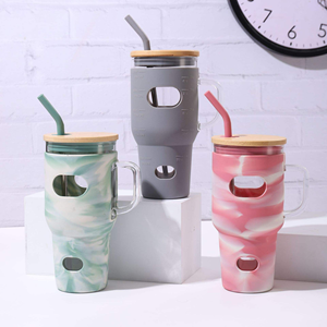 Vaso Doble de Vidrio para Bebidas, Taza de Agua para Auto con Tapa y Funda de Silicona, Tazas de Cerámica - Product Image 2