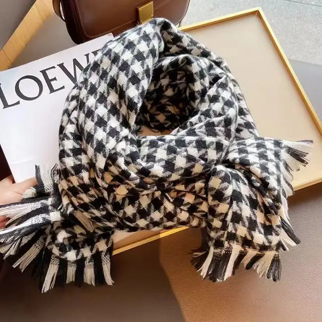Fashion Winter Thick Cashmere Thousand-bird Check Scarf 2024 Shawl Warm Scarves for Women