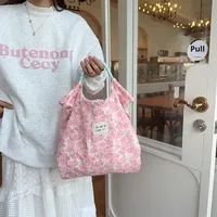 Tas Tangan Kelinci Kartun Embos untuk Wanita, Tas Kanvas Selempang dengan Kancing Magnet