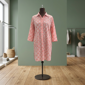 <b>Women</b>’s Printed Cotton Shirt <b>Dress</b> – Casual Loose Fit Midi <b>Dress</b> With Back Detailing - Product Image 1