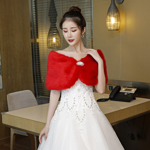 Accessoires châle robe de mariée blanche épaissie chaude cape de type lapin pour mariée et demoiselles d'honneur pour les saisons d'hiver - Product Image 3