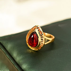 18K joyas de anillo de Oro Nueva tendencia 2025 mujeres bronces amarillos CZ gotas de Agua Zircon rojo joyas anillo - Product Image 5