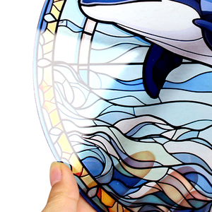 Custom Art Deco Animal Dolphin Sun Catcher Waterweed Stain Glass <b>Panel</b> <b>Window</b> for Home Decoration-Ocean Ornaments - Product Image 6