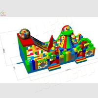 Parc de jeux gonflable coloré 14MX7M avec toboggan, parcours d'obstacles, terrain de jeux Yuedong, château en PVC