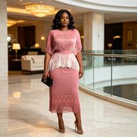 Ensemble deux pièces décontracté d'été pour femmes, robe plissée mi-longue à manches chauve-souris avec ceinture, en maille, pour soirée ou tenue décontractée