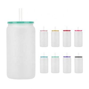 Vente en gros de gobelets à bière et de bocaux à jus de 16 oz pour sublimation, avec couvercles colorés et pailles en verre, pour cadeaux d'entreprise, de mariage et de fête - Product Image 1