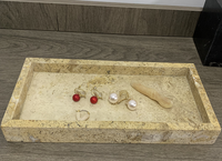 Plateau de rangement et de service rectangulaire en marbre travertin, pierre naturelle, écologique, de luxe, style nordique, pour bijoux, salle de bain, maison, hôtel