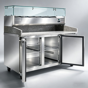 Table de préparation réfrigérée haut de gamme pour la restauration professionnelle, équipée d'une surface en granit massif et d'un couvercle en verre transparent - Product Image 3