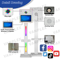 Cabina de Fotos DSLR de 15.6 Pulgadas con Pantalla Táctil Espejo, Impresora Instantánea Cuadrada para Fiestas y Eventos, Directo de Fábrica, 2 Años de Garantía
