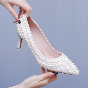 Tacchi a spillo di grandi dimensioni 7cm <span class=keywords><strong>Off</strong></span>-<span class=keywords><strong>White</strong></span> perla da sposa da <span class=keywords><strong>donna</strong></span> scarpe da sera da sposa con punta eleganti sandali con tacco - Product Image 2
